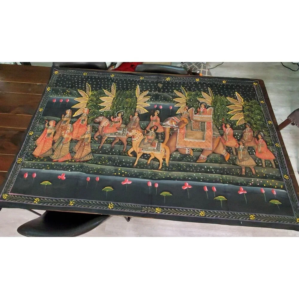 Vintage Tapestry Hand Painted India Traditional Royal Procession Scene 60x40